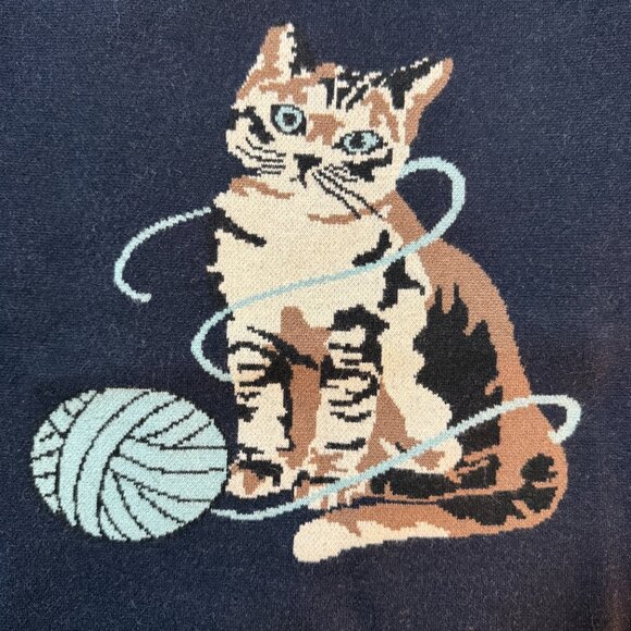 Astrologie Cat Ball of Yarn Pullover Intarsia Navy Blue Sweater size Large - Picture 8 of 12